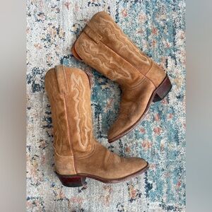 Lucchese 1883 Tan Suede Western Cowboy Boots